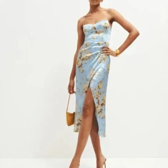 Reformation Marguerite Silk Dress in Heavenly Blue - Picture 2 of 11